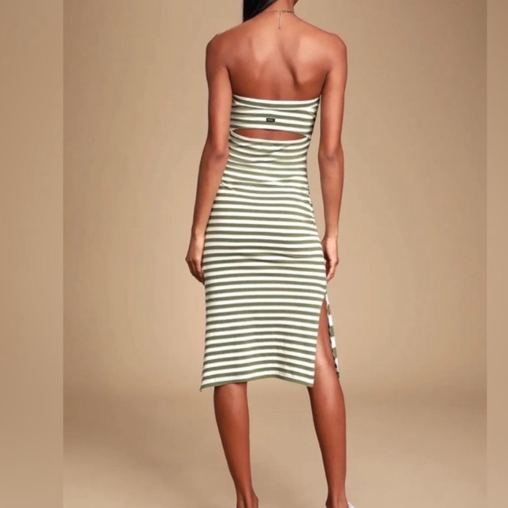 RVCA Strapless Green and White Striped Dress